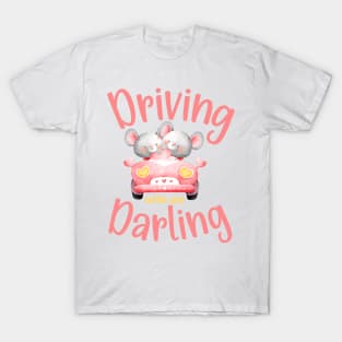 Driving with My Darling - Cute Mouse Valentines Couples Pink T-Shirt